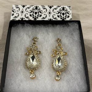 Clear Crystal and Gold Formal Drop Earrings